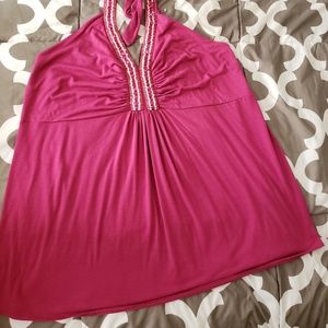 Fuschia Halter Top with Beading